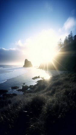 Sunset over the Pacific Ocean in Oregon, United States of Americaの素材