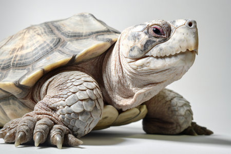 African spurred tortoise, Geochelone sulcata, on white backgroundの素材