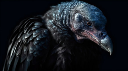 Portrait of a vulture on a dark background. Close-up.の素材