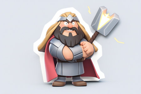 Funny cartoon knight with a spear and shield.の素材