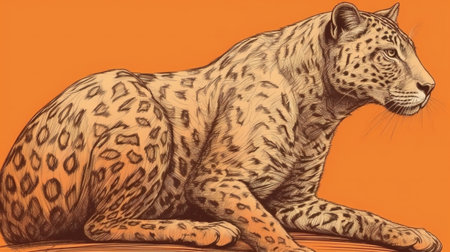 Leopard on a orange background. Hand-drawn illustration of a leopard.の素材