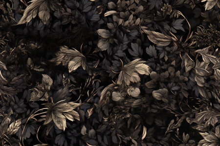 Digital illustration of flowers in black and white tone. Abstract floral backgroundの素材