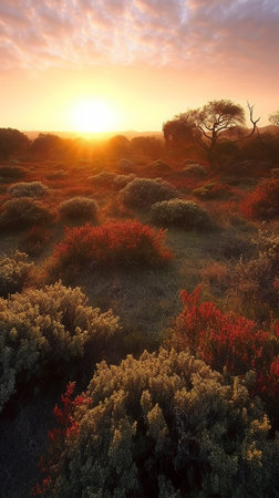 Beautiful sunset over the heathland.の素材