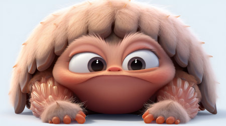 a cute cartoon alien with big eyes and fur coatの素材