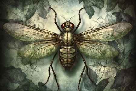 a fly on a textured background with leavesの素材