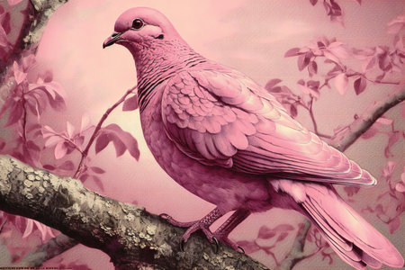 pink pigeon on a tree branch with pink petals in springの素材