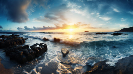 Beautiful sunrise over the sea. Dramatic seascape.の素材