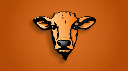 Cow head on an orange background.  illustration of a cow head.の素材