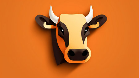 Cow head isolated on orange background.の素材