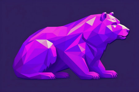 Polygonal bear on a purple background.の素材