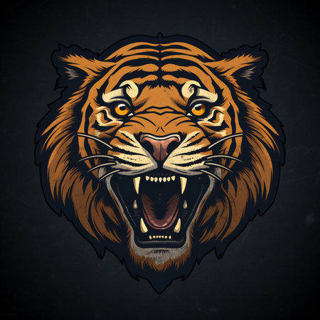 Tiger head on black background. illustration for your design.の素材