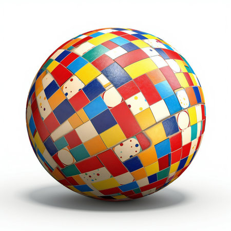 a colorful disco ball isolated on white background.の素材