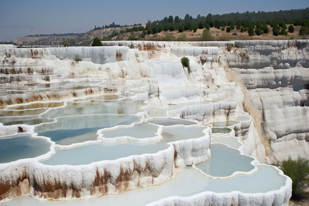 Travertine pools and terraces in Pamukkale, Turkeyの素材