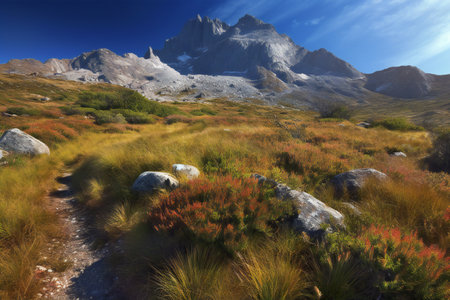 Beautiful alpine landscape in a sunny day, Torres del Paine National Park, Chileの素材