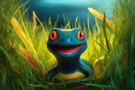 Frog in the grass. Green background.の素材