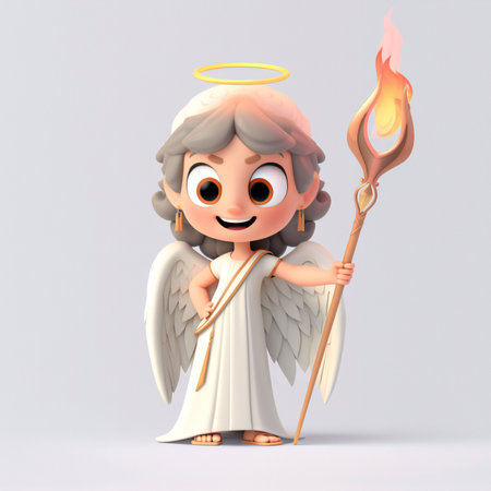 Cute cartoon cupid with a fire in his hand.の素材