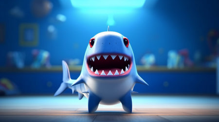 a cute cartoon shark in a childrens roomの素材