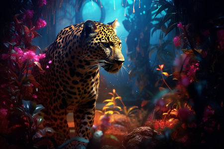 Leopard in the jungle. Wildlife scene.の素材