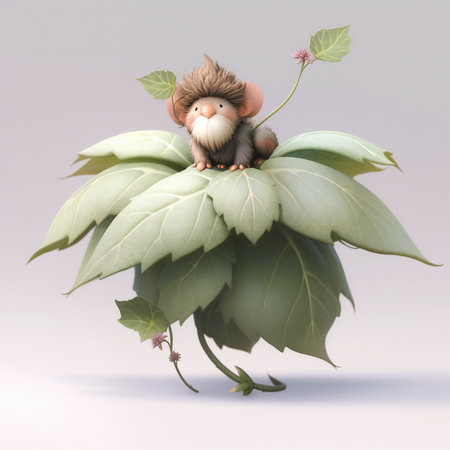 hedgehog sitting on a green leaf.の素材