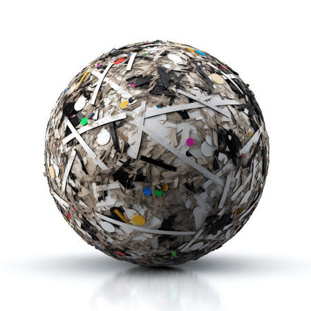 abstract illustration of a sphere made of crumpled paperの素材