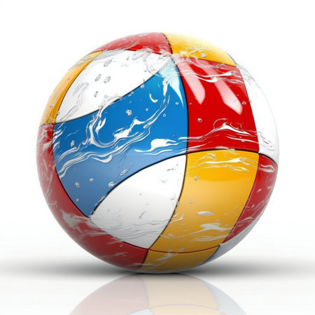 beach ball with water splash isolated on white backgroundの素材