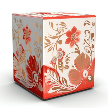 Red box with floral pattern on a white background.の素材