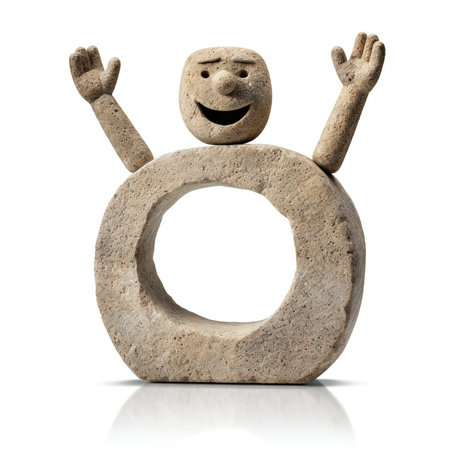 Smiling stone man isolated on white background.の素材