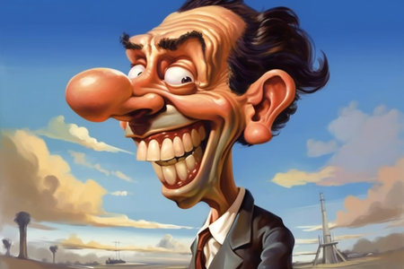 Cartoon man with clown nose in the city,の素材