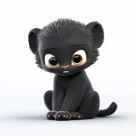 Cute little black kitten sitting on white background.の素材