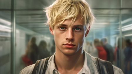 Portrait of a handsome young man with blond hair and blue eyesの素材