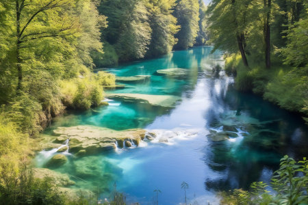 Beautiful view of the turquoise water of the Plitvice Lakes National Park in Croatiaの素材