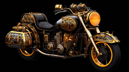 a vintage motorcycle isolated on a black background.の素材