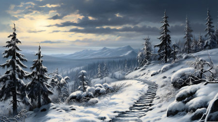 Beautiful winter landscape in the mountains. Carpathians, Ukraineの素材