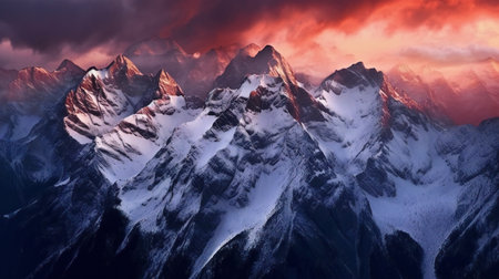 Beautiful view of Himalaya mountains at sunset, Nepal, Asiaの素材