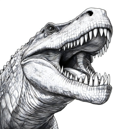 Tyrannosaurus Rex Dinosaur Head Side View Isolated on White Backgroundの素材