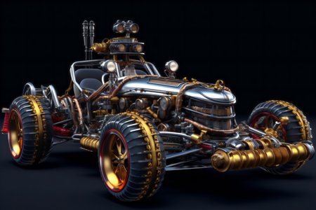 a vintage car model isolated on black background.の素材