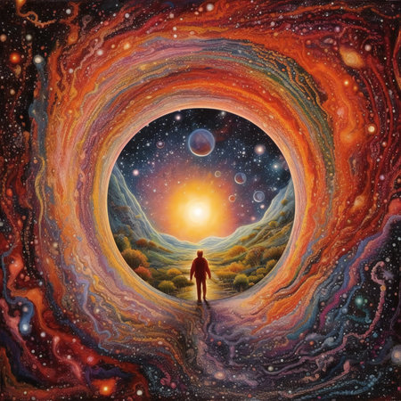 Surrealism. Woman standing in the middle of the planet.の素材