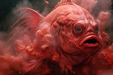 illustration of a red fish with fire and smoke in itの素材