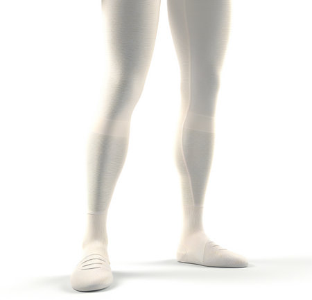 female legs in white leggings on white backgroundの素材