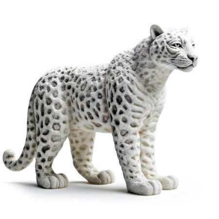 snow leopard statuette isolated on a white background.の素材