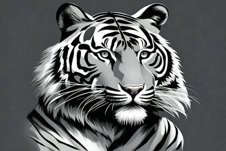 Tiger head in a black and white background.の素材