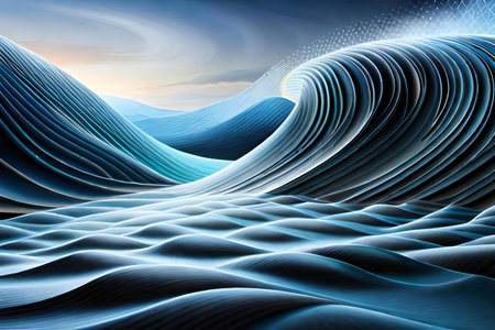 Abstract blue wavy background.の素材