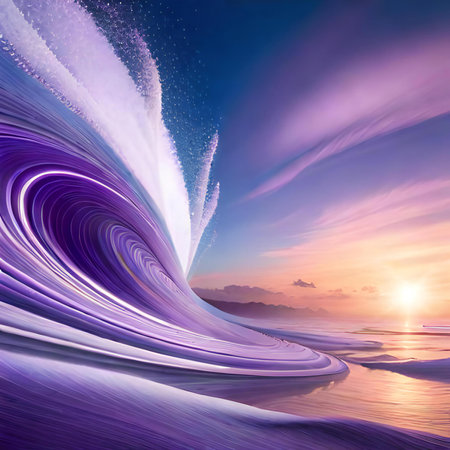 Fountain on the sea at sunset. Fantasy fractal image.の素材