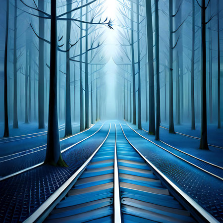 Foggy forest with a tramway.の素材