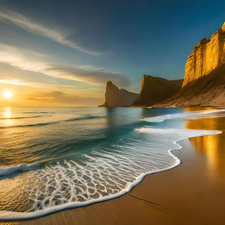 Famous Cliffs of Moher at sunset, one of the most beautiful beaches in Portugalの素材