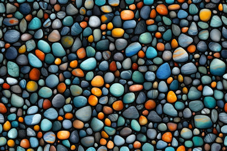 colorful pebble stone wall texture, background and pattern.の素材