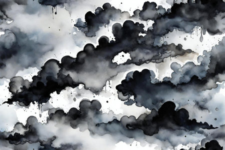 Watercolor black and white abstract background. Hand-drawn illustration.の素材