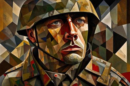 Digital painting of a portrait of a soldier in a military uniform.の素材