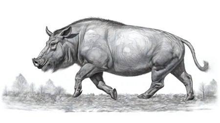 Sketch of a warthog running in the winter.の素材