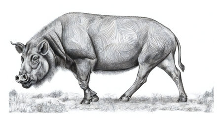 Illustration of a big boar on a white background, sketchの素材
